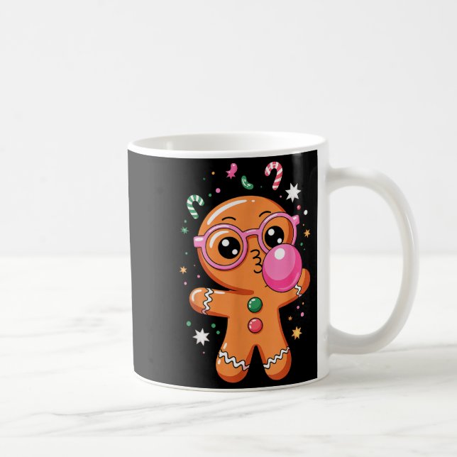 Cute Christmas Pajama Gingerbread Blowing Bubble G Kaffemugg (Höger)