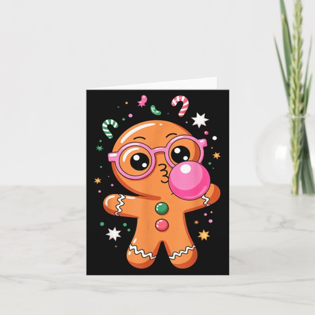 Cute Christmas Pajama Gingerbread Blowing Bubble G Kort (Framsida)