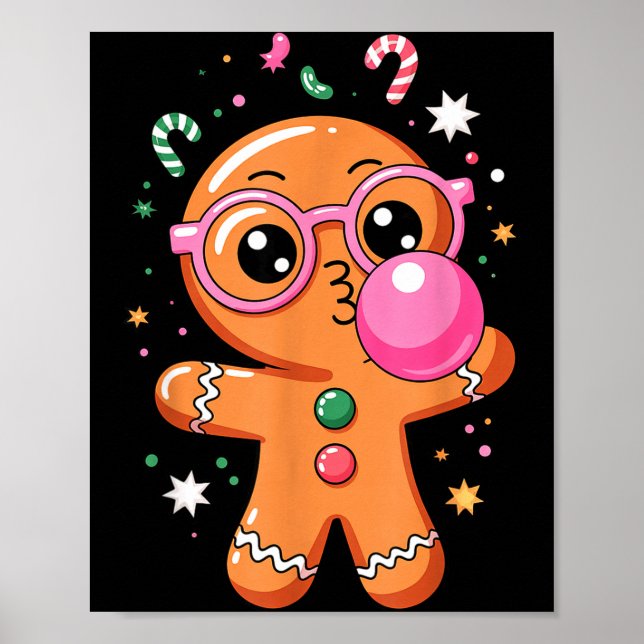 Cute Christmas Pajama Gingerbread Blowing Bubble G Poster (Framsidan)