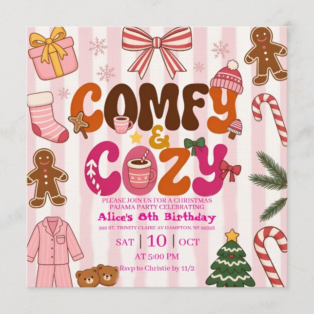 Cute Christmas Pajama Party Girl Birthday  Inbjudningar (Framsida)