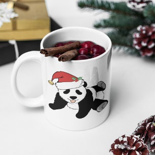 Cute Christmas Panda Bear in Santa Hat Monogram Kaffemugg
