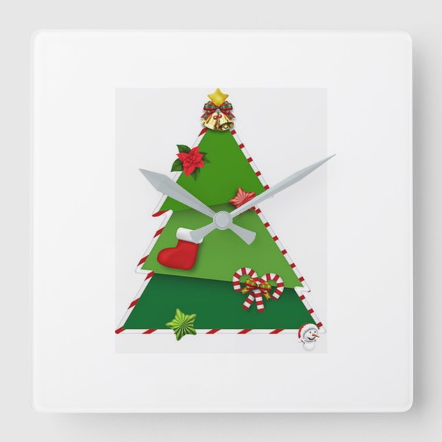 **CUTE CHRISTMAS PATCHWORK TRÄD** CLOCK FYRKANTIG KLOCKA (Framsida)
