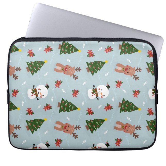 Cute Christmas Pattern | Snowman, Reindeer & Tree  Laptop Fodral (Framsidan)