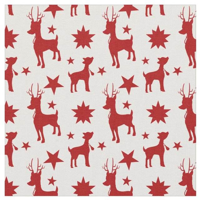 Cute Christmas pattern with red reindeer and stars Tyg (Närbild)