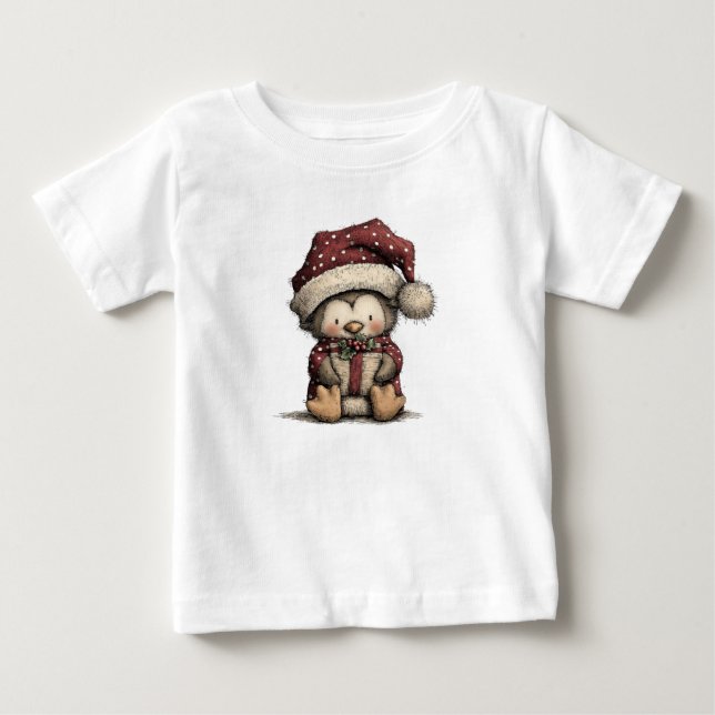 Cute Christmas Penguin Art T Shirt (Framsida)