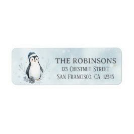 Cute Christmas Penguin Custom Christmas Returadress Etikett