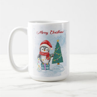Cute Christmas Penguin Decorating Tree with Lights Kaffemugg
