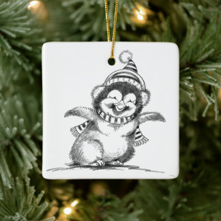 Cute Christmas Penguin, Happy Baby Bird Julgransprydnad Keramik