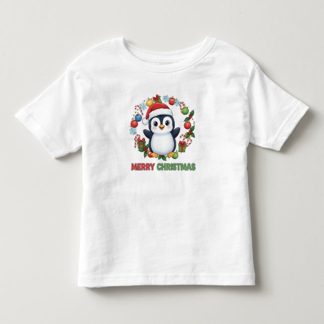 Cute Christmas Penguin Illustration  T Shirt (Framsida)