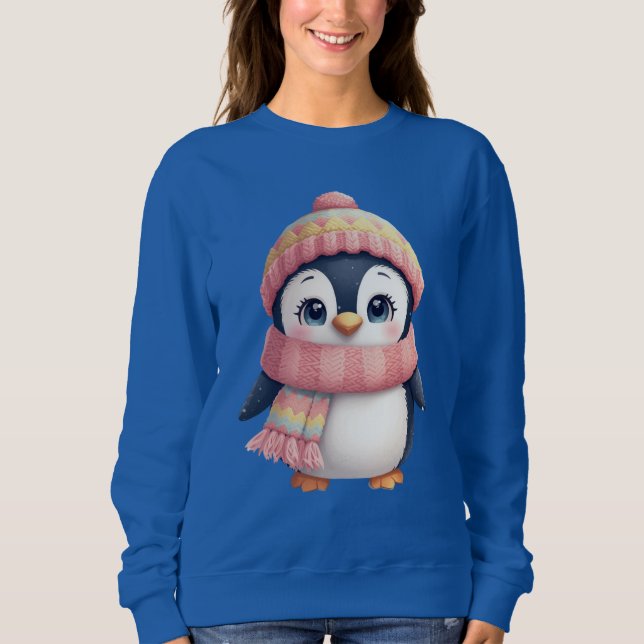 Cute Christmas Penguin Illustration T Shirt (Framsida)