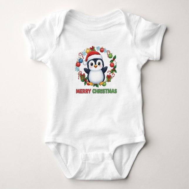 Cute Christmas Penguin Illustration T Shirt (Framsida)