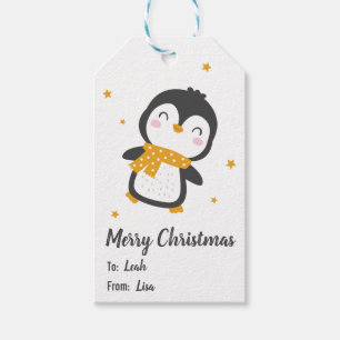 Cute christmas penguin på vitt presentetikett
