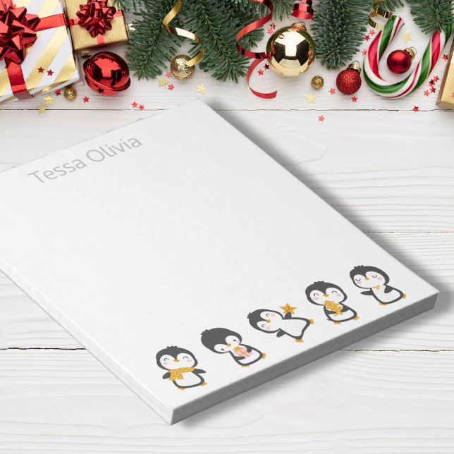 Cute christmas penguins med Namn på vita Anteckningsblock (Skapare uppladdad)