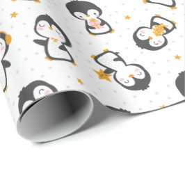 Cute christmas Penguins på vita Presentpapper