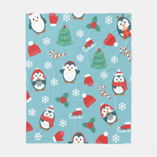 Cute Christmas Penguins Pattern Fleecefilt