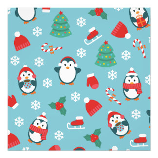 Cute Christmas Penguins Pattern Fototryck