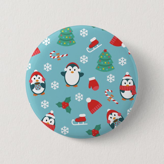 Cute Christmas Penguins Pattern Knapp (Framsida)
