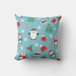 Cute Christmas Penguins Pattern Kudde