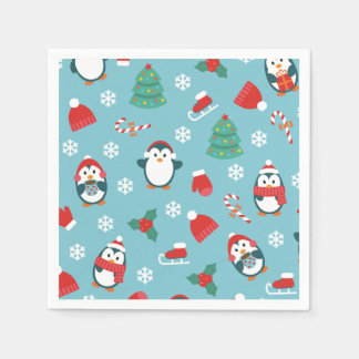 Cute Christmas Penguins Pattern Pappersservett