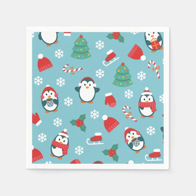 Cute Christmas Penguins Pattern Pappersservett (Framsidan)