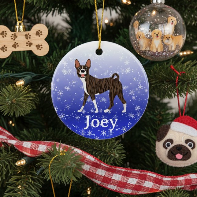 Cute Christmas Personalized  Basenji Brindle Julgransprydnad Keramik (Skapare uppladdad)