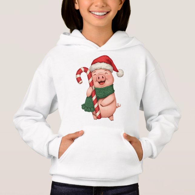 Cute Christmas Pig Kids Hoodie T Shirt (Framsida)