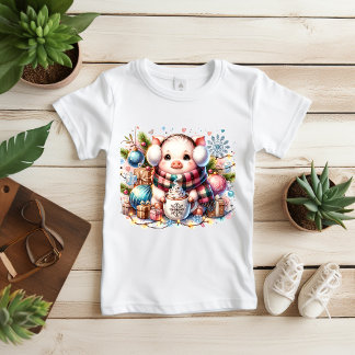 Cute Christmas Pig With Gifts and Hot Cocoa T-Shir T Shirt
