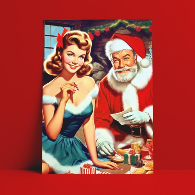 Cute Christmas Pin-up and Santa Claus Vykort (Skapare uppladdad)