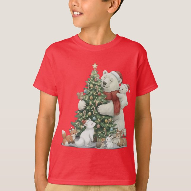 Cute Christmas Polar Bear & Friends T Shirt (Framsida)