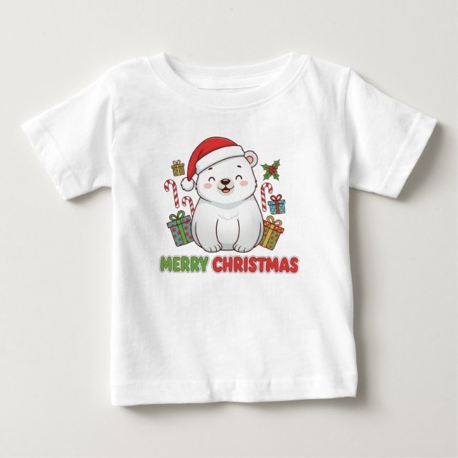 Cute Christmas Polar Bear Illustration T Shirt (Framsida)