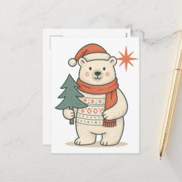 Cute Christmas Polar Bear Postcard | Scandinavian  Helg Vykort