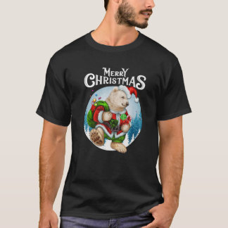Cute Christmas Polar Bear Red Santa Hat Lighted Tr T Shirt