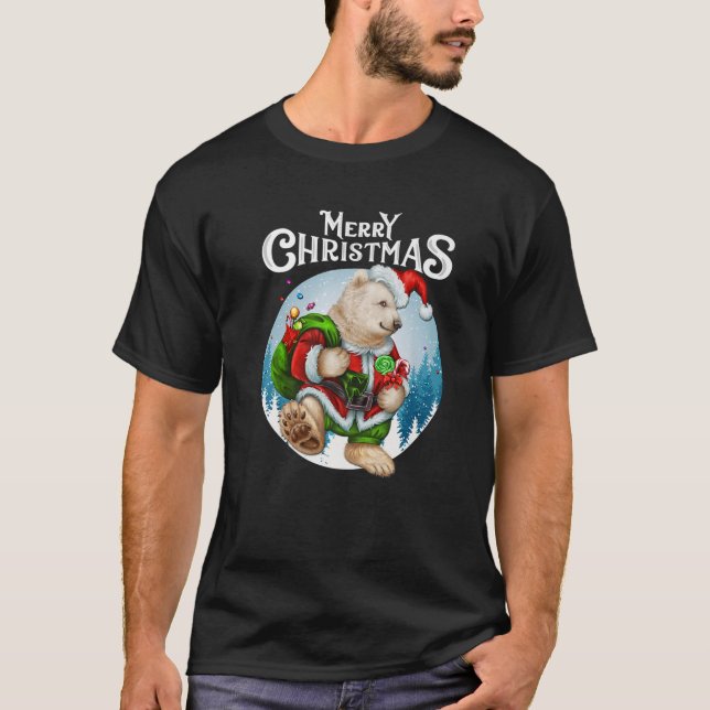 Cute Christmas Polar Bear Red Santa Hat Lighted Tr T Shirt (Framsida)