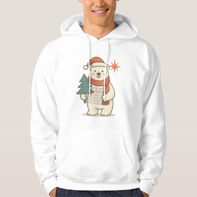Cute Christmas Polar Bear Scandinavian Winter Cozy Hoodie (Framsida)