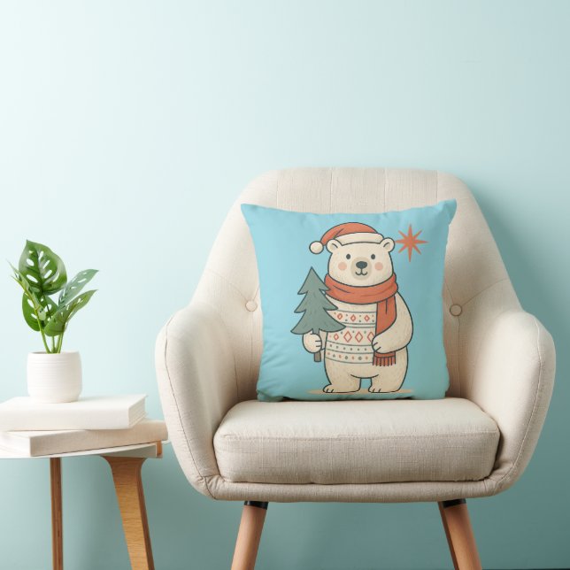Cute Christmas Polar Bear Scandinavian Winter  Kudde (Stol)