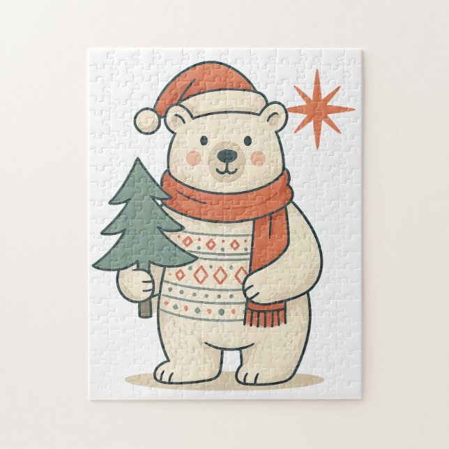 Cute Christmas Polar Bear Scandinavian Winter  Pussel (Vertikal)
