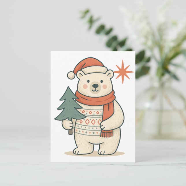 Cute Christmas Polar Bear | Scandinavian Winter  Vykort (Stående Fram)