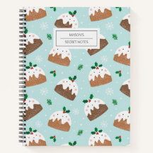 Cute christmas puddings on light blue