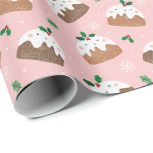 Cute christmas puddings on ljus rosa presentpapper