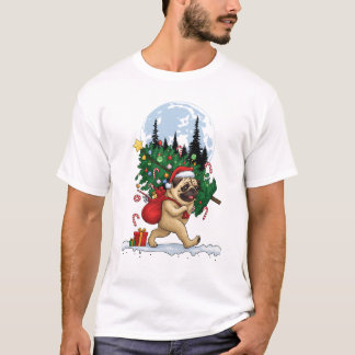 Cute Christmas Pug With Tree and Gifts  T Shirt