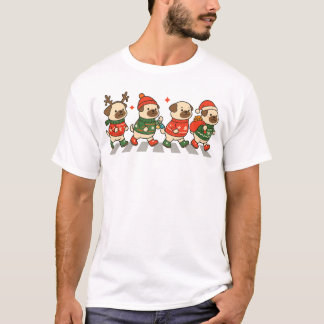 Cute Christmas Pugs Crossing in Festive Sweaters T Shirt