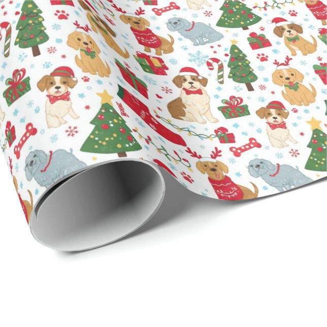 Cute Christmas Puppies Holiday Wrapping Paper Presentpapper (Rullad Hörn)