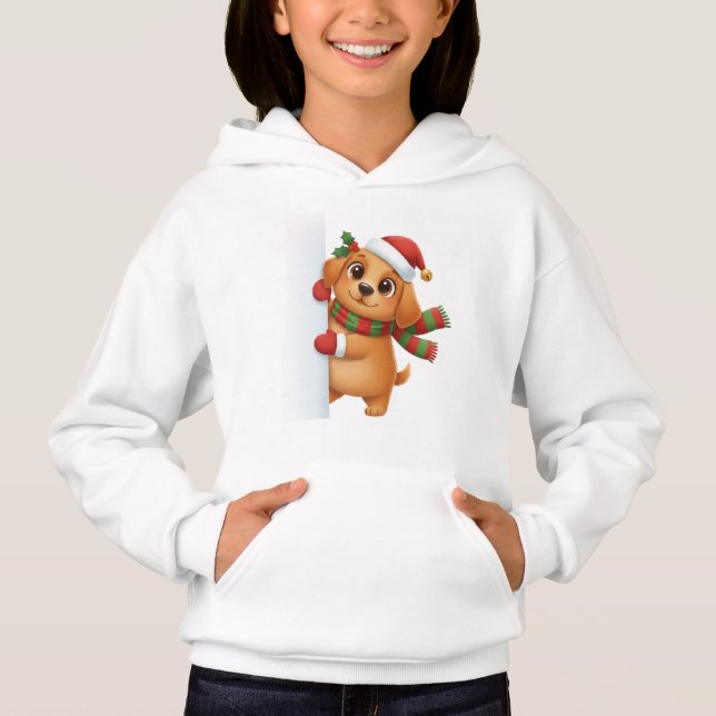 Cute Christmas Puppy Hoodie – Festive Santa Dog  T Shirt (Framsida)