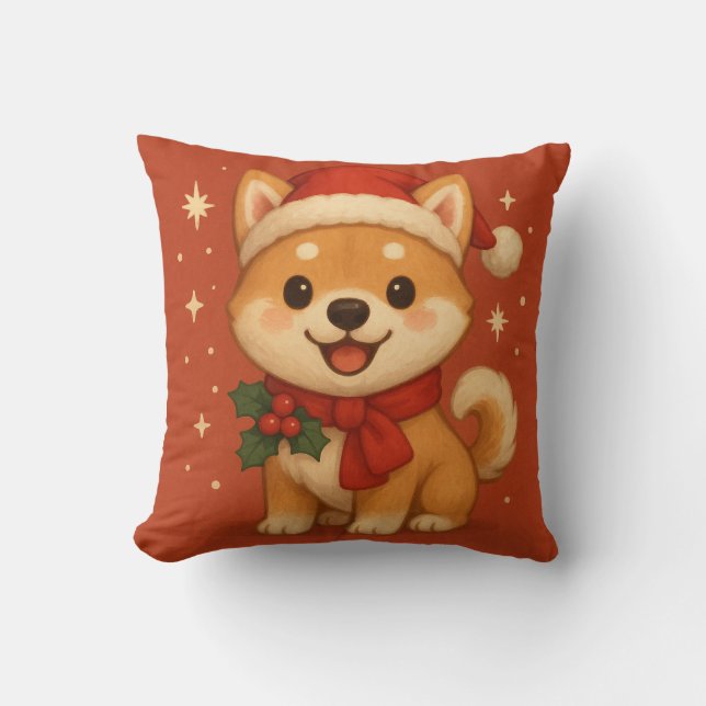 Cute Christmas Puppy Kudde (Framsida)
