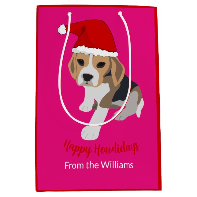 CUTE CHRISTMAS PUPPY SANTA HAT BEAGLE HUND PÅ ROSA (Framsidan)
