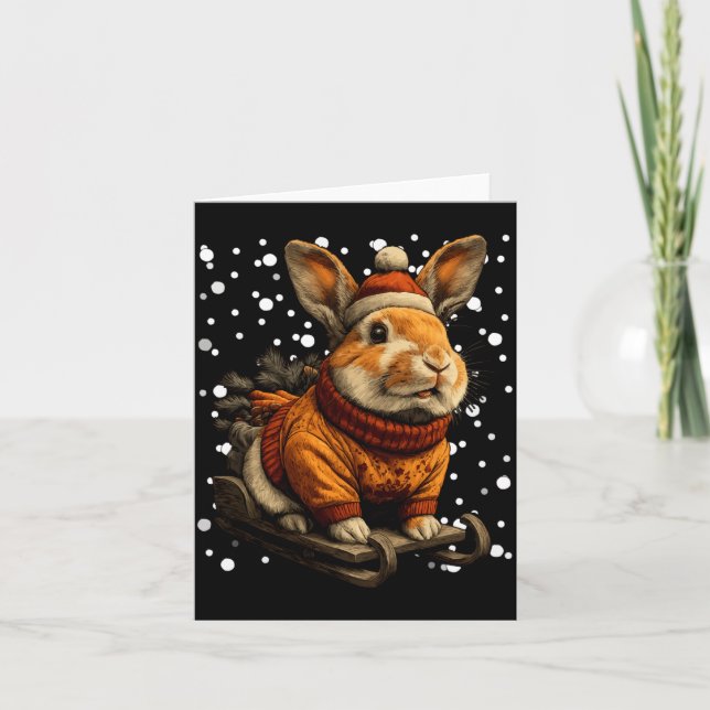 Cute Christmas Rabbit Sledding In Snow Funny Winte Kort (Framsida)