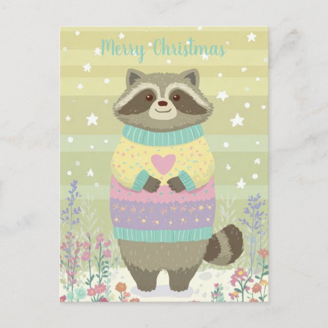 Cute Christmas Racoon Postcard Vykort (Framsida)