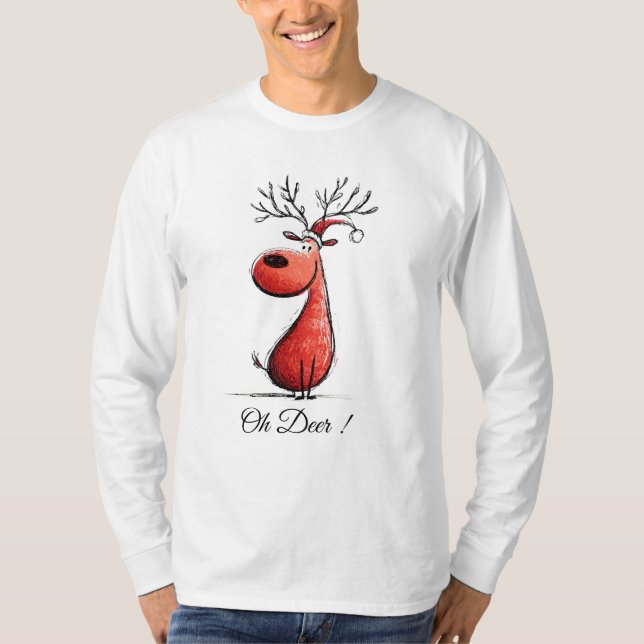 Cute Christmas Reindeer Cartoon – Funny Holiday  T Shirt (Framsida)