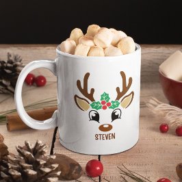 Cute Christmas reindeer face Kaffemugg