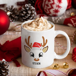 Cute Christmas reindeer face Kaffemugg